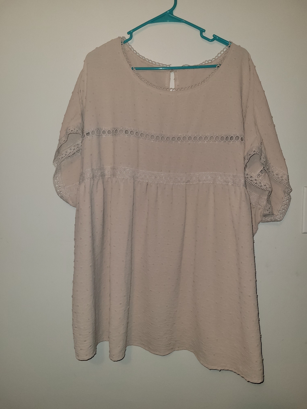 SHEIN Light Beige Lace-Trim Peasant Tunic
